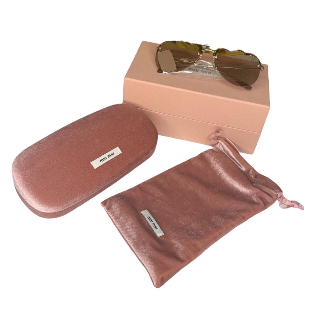 Miu Miu MU 56US Heart Sunglasses Brown Gradient Gold Scalloped Rimless Italy NEW - Picture 3 of 9